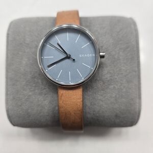 Skagen Blue Dial Watch with Tan Leather Strap